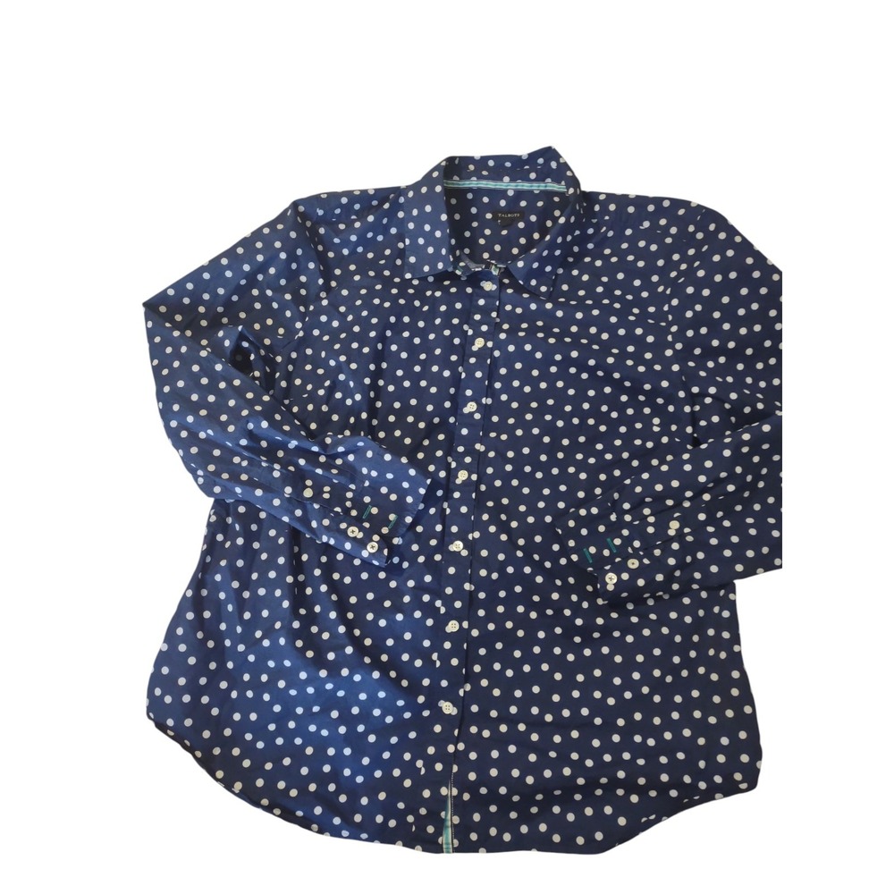Talbots Polka Dot Button Up Blouse XL Classic Mature Career Office